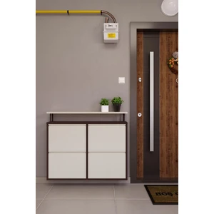 Tablalı 4'lü Metal Ayakkabılık - Kahverengi Krem