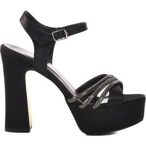 Siyah Saten  Kadın Topuklu Abiye Ayakkabı 655413 Z