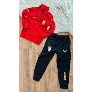 6-8-10-12-14-16 Yaş Yarım Fermuarlı Kapşonlu Taraftar Eşofman Takımı