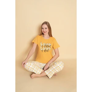 Sude Homewear Kadın Sarı Renk Kısa Kollu Pijama Takımı
