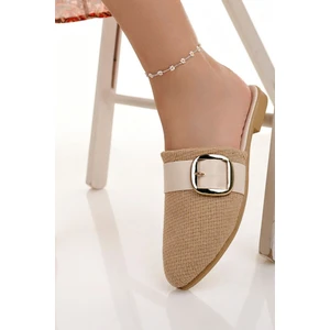 Moda Fırsat Kadın Günlük Terlik Bej Önü Kapalı Örgü Hasır Örme Şık Yazlık Ev Plaj Tatil Iş Ofis Terliği