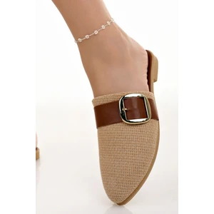 Moda Fırsat Kadın Günlük Terlik Taba Önü Kapalı Örgü Hasır Örme Şık Yazlık Ev Plaj Tatil Iş Ofis Terliği