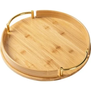 Bambu Oval Gold Saplı Lüks Servis Tepsisi - Sunum Tepsisi 35 Cm 1 Adet