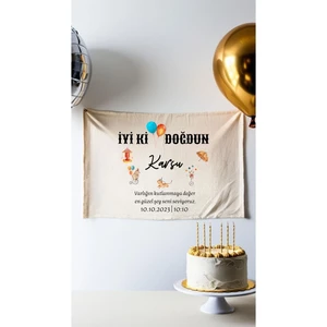 Isimli Doğum Günü Arka Fon Circus Temalı Flama Afiş Duvar Halısı 65 x 100 cm  Yatay Banner