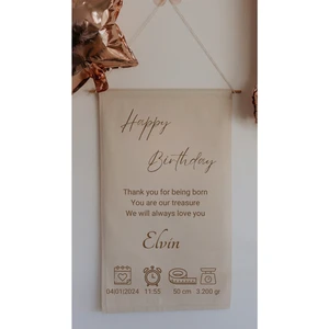 Isimli Doğum Günü Arka Fon  Doğum Bilgileri Flama Afiş Duvar Halısı 75 x 45  cm  Flama