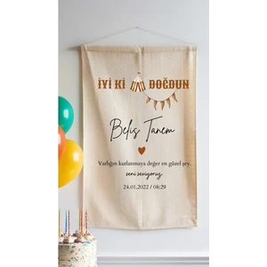 Isimli Doğum Günü Arka Fon Flama Afiş Duvar Halısı 100X65CM Yatay Flama