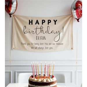 Happy Birthday  Doğum Günü Flaması  Isme Özel Arka Fonu Afişi Duvar Halısı Örtüsü 65 x 100 cm