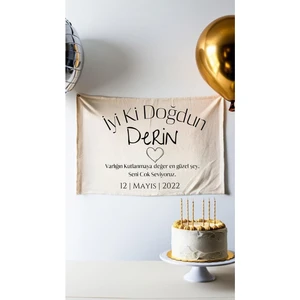Isimli Doğum Günü Arka Fon Flama Afiş Duvar Halısı 65 x 100 cm  Yatay Banner
