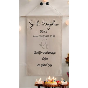 Doğum Günü Flaması Kelebek Baskılı Arka Fon Afiş Kişiye Özel Isimli 70 x 45