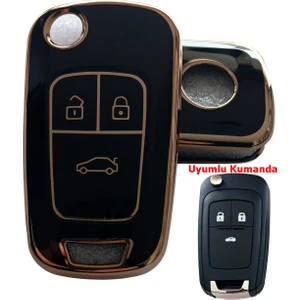 Opel Astra J Insignia Chevrolet Cruze Uyumlu Nano Kumanda Anahtar Kılıfı Oto Anahtarlık Siyah Gold