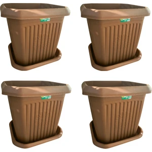 4 Adet Plastik 72 Litre Kare Büyük Boy Bahçe Balkon Salon Çiçek Yada Ağaç Saksı 50*50*48 cm Tabaklı