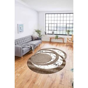 Napoli Home Dijital Lazer Kesim Daire Desen Yıkanabilir Kaymaz Yolluk Mutfak Salon Halısı, Lazer-33-Kahve,