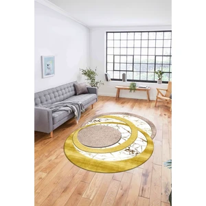 Napoli Home Dijital Lazer Kesim Daire Desen Yıkanabilir Kaymaz Yolluk Mutfak Salon Halısı, Lazer-33-Gold,