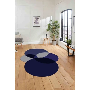 Napoli Home Dijital Lazer Kesim Daire Motifli Yıkanabilir Kaymaz Yolluk Mutfak Salon Halısı, Lazer-41-Lacivert,