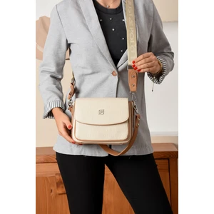 Just Polo Yeni Sezon Kolon Askılı 4 Bölmeli Krem Kadın Omuz Çantası 21X16CM PBU2174
