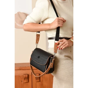 Just Polo Yeni Sezon Kolon Askılı 4 Bölmeli Siyah Taba Kadın Omuz Çantası 21X16CM PBU2174