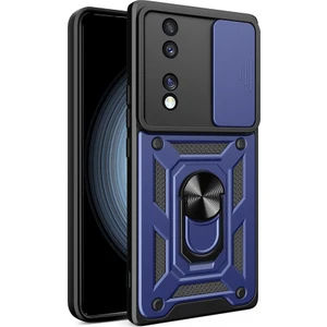 ZORE Honor 70 Uyumlu Kılıf Magnetik Standlı Kamera Korumalı  Sürgülü Vega Kapak-Mavi