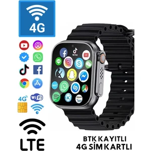 Watch 8 Ultra 4G Sim Kartlı Siyah 32GB Android Akıllı Saat GPS-WİFİ-YOUTUBE Çocuk iPhone Huawei Uyumlu 9 HKONE