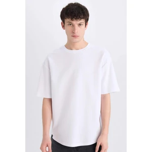 Boxy Fit Bisiklet Yaka Kısa Kollu Basic Düz Waffle Beyaz Tişört B4443AX25SP