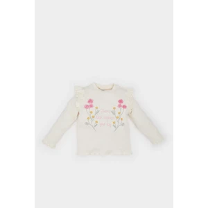 Kız Bebek Bisiklet Yaka Çiçekli Fitilli Kaşkorse Uzun Kollu Tişört D9328A525SP