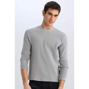 Regular Fit Bisiklet Yaka Uzun Kollu Waffle Tişört D7504AX25SP