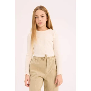 Kız Çocuk Slim Fit Dar Kesim Bisiklet Yaka Uzun Kollu Tişört D9234A825SP