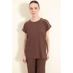 Regular Fit Bisiklet Yaka Bürümcük Kısa Kollu Tişört E1639AX25SP