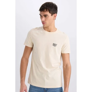 %100 Pamuk Slim Fit Dar Kesim Bisiklet Yaka Baskılı Kısa Kollu Tişört C2078AX25SM