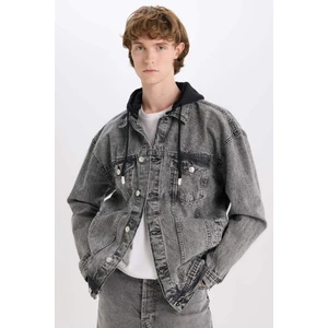 %100 Pamuk Oversize Geniş Kalıp Kapüşonlu Düğmeli Mevsimlik Baharlık Denim Ceket D0416AX25SP