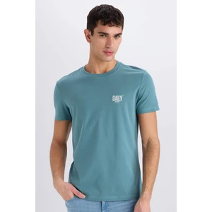 %100 Pamuk Slim Fit Dar Kesim Bisiklet Yaka Baskılı Kısa Kollu Tişört C2078AX25SM