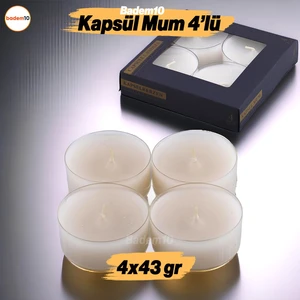 Tealight Kapsül Mum 4X43 gr Dekoratif Mumu Kandil Hediyelik Fitilli Mumluk Şamdan Krem Renk Kokulu