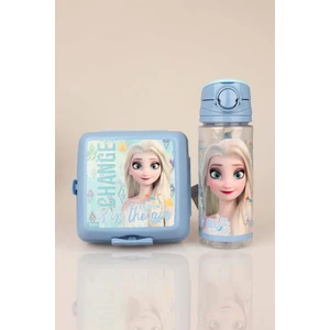 Dekomus Lisanslı "mavi Karlar Ülkesi Elsa Frozen Koleksiyonu "beslenme Kabı ve 500 ml Trıtan Matara Okul/kırtasiye Seti