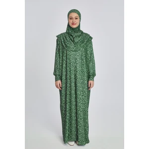 Manolyaşal Pratik Tek Parça Çiçek Desenli Namaz Elbisesi - Yeşil