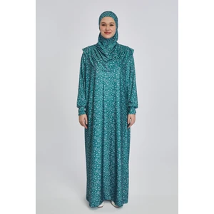 Manolyaşal Pratik Tek Parça Çiçek Desenli Namaz Elbisesi - Petrol