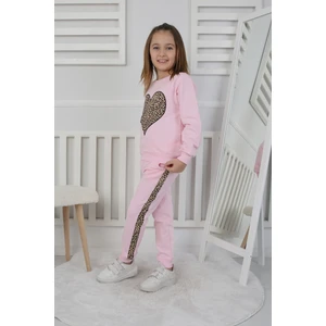 Kız Çocuk Eşofman Takımı Kalpli Leoparlı