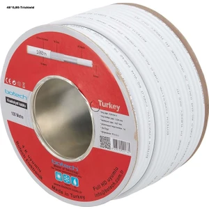 (1mt Fiyatı) Botech RG6U4 48 Tel 0,80MM Orta Damar Kaliteli Anten Kablosu