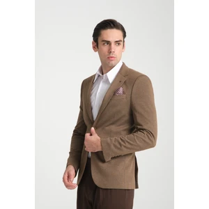 Ribas Erkek Kahverengi Likralı Pamuk Karışımlı Ekose Desenli Slim Fit Spor Blazer Ceket
