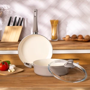 Crystal 3 Parça Tencere Tava Seti Bej