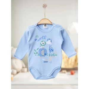 7171 Uzun Kollu Zıbın Çıtçıtlı Body 1-3-6 Ay Mavi
