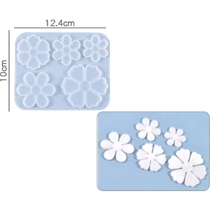 Epoksi Reçine Silikon Kalıp İthal /  Beşli Taç Yaprağı Anahtarlık Kolye Silikon Kalıp HB4021-0072