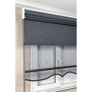 Bizden Perde Çift Mekanizmalı Çizgili Antrasit Tül ve Antrasit Stor Güneşlik Perdeler