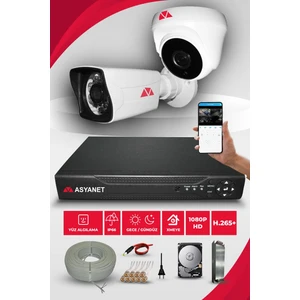 2 Kameralı Dome 1 Dış 1 İç Kamera Set 250 GB HDD Full Hd Gece Görüşlü Güvenlik Kamerası Sistemi