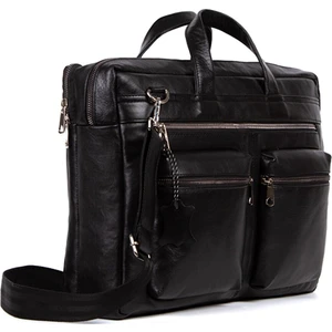Newish Polo Erkek Siyah Hakiki Deri Evrak ve Bilgisayar Laptop Çantası newpolo005