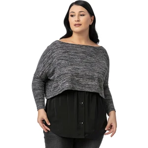 Büyük Beden Düğme Detaylı Beli Lastikli Siyah Gömlek Etek