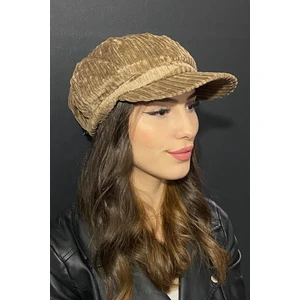 Kadın Denizci Tipi Kadife Şapka Camel 1243