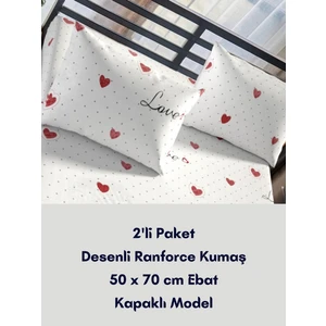 Latte Tekstil Desenli Ranforce Pamuklu Kumaş Kapaklı Yastık Kılıfı 2'li Paket 50X70 cm