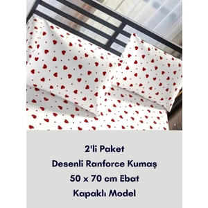 Latte Tekstil Kalp Desenli Ranforce Pamuklu Kumaş Kapaklı Yastık Kılıfı 2'li Paket 50 x 70  cm