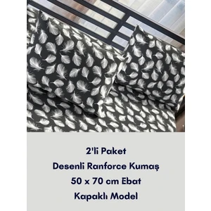 Tüy Desenli Ranforce Pamuklu Kumaş Kapaklı Yastık Kılıfı 2'li Paket 50 x 70  cm