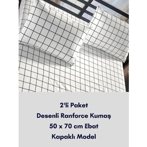 Latte Tekstil Beyaz ekose desenli ranforce pamuklu kumaş kapaklı yastık kılıfı 2'li paket 50x70  cm