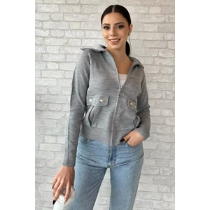Fermuarlı Cepli Triko Ceket